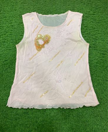 Ärmelloses, transparentes Tanktop mit Pailletten