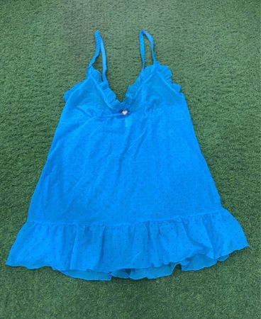 Blaues transparentes Babydoll mit Punkten