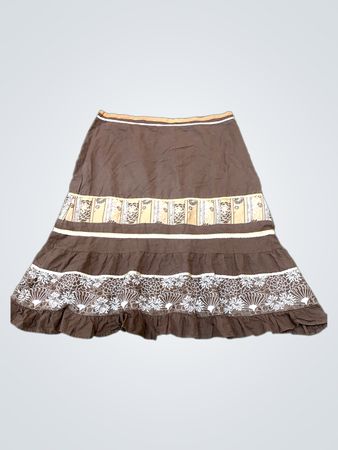 Apostrophe Brown Tiered Embroidered Midi Skirt