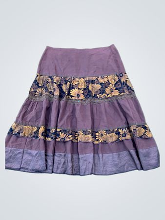 Jupe brune à volants avec panneaux à imprimé floral