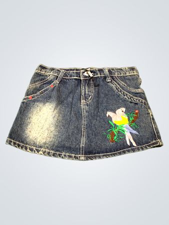 Weili@a bestickter Jeansrock mit Papageienmotiv