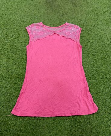 Pink Sleeveless Top with Lace and Sequins Collar