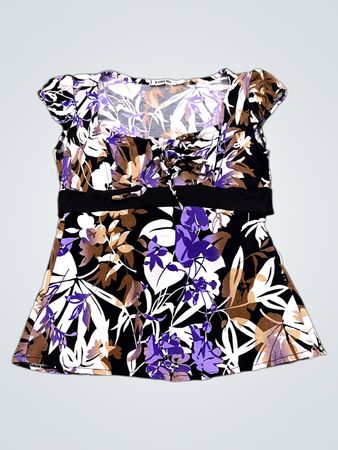 Top Toreb Floral com Mangas Curta em Gola Cava
