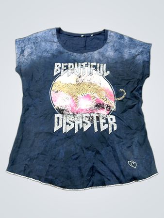 Blue T-Shirt with Beautiful Disaster Graphic
