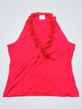 Top rosso con volant e scollo halter