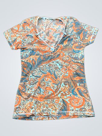 Paisley Print V-Neck Top with Bows