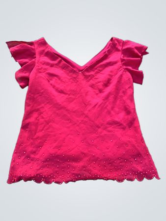 METAPHOR Red Beaded V-Neck Top