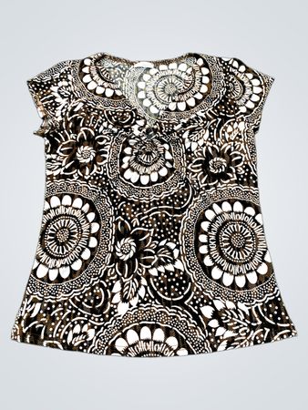 Women's Short Sleeve Top with Brown and White Pattern