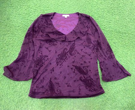 Un Deux Trois Purple Paisley Bell Sleeve Blouse