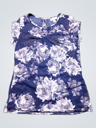 Dressbarn Navy Floral Print Short Sleeve Blouse