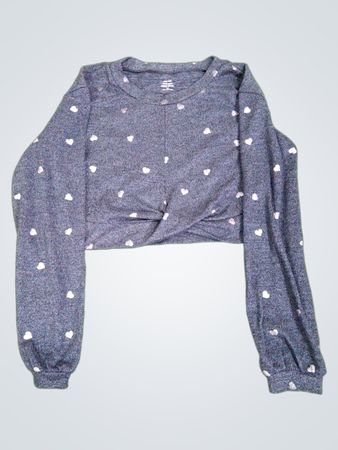 Gilly Hicks Find Your Happy Place Cropped Grey Long Sleeve Top with Heart Print