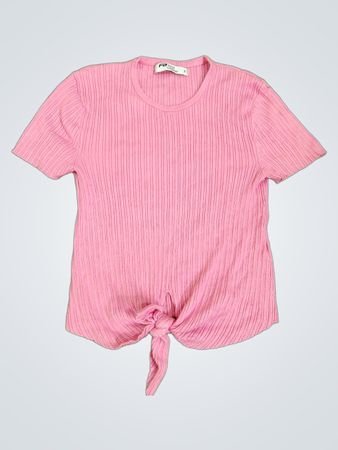 Rosa gerippter Strickoberteil mit Knotenfront