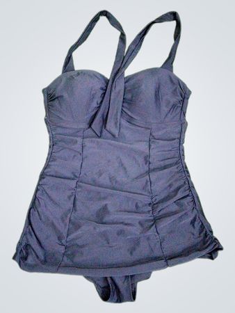Merona Damen Schwarz Halter Neck Raffung Einteiler Badeanzug