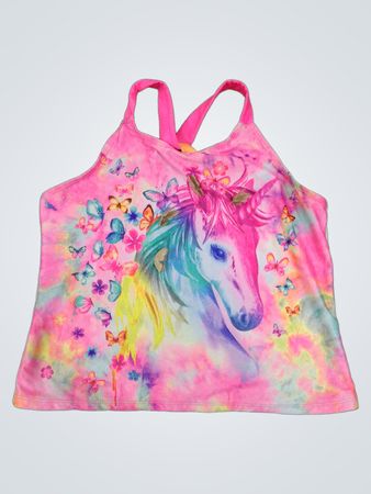 Mädchen Pink Batik Einhorn & Schmetterling Tanktop