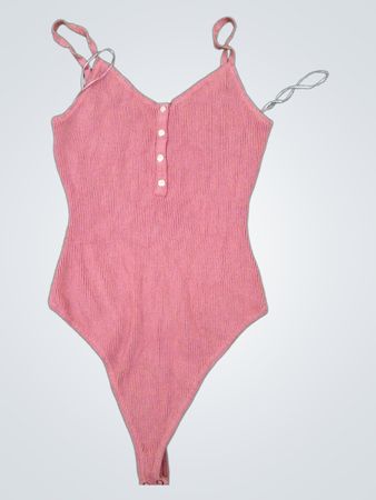 Love Tree Geripptes Knopf-Front Tanga Bodysuit