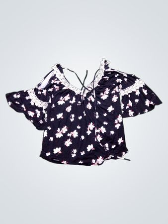Always Indigo Black Floral Cold Shoulder Top