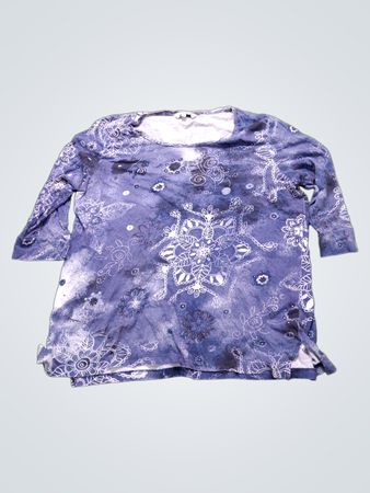CELLBES Frau Blau Blumenmuster 3/4 Ärmel Oberteil