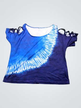 Blaues Tie-Dye Cold Shoulder Top