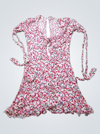 Florales Print Kleid mit Knoten vorne und Rüschensaum