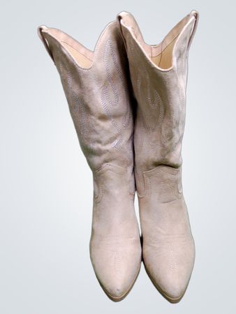 Beige Suede Cowboy Boots with Rhinestone Embroidery