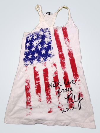 Weißes Tanktop mit Grafik der amerikanischen Flagge und "With love from NY" Text