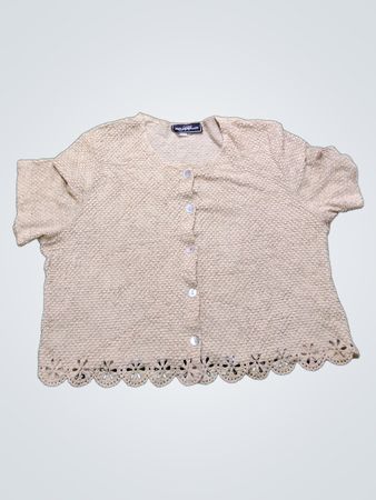 MOLLY MALLOY Beiger strukturierter verkürzter Cardigan mit gewelltem Saum