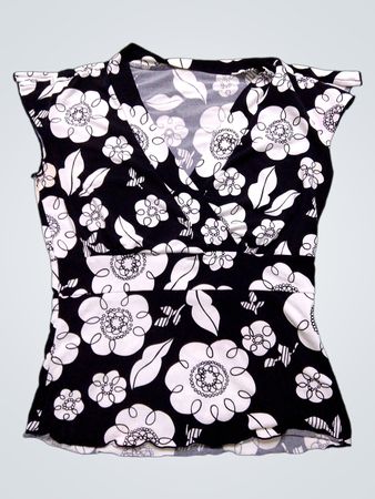 Schwarz-weißer Blumendruck V-Ausschnitt Top