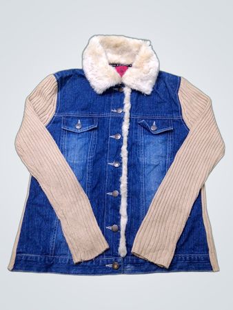 BY DESIGN SPORT Jeansjacke mit Pelzkragen und Strickärmeln