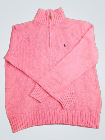 Polo by Ralph Lauren Pull en maille rose à col zippé quart