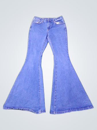 Damen Blaue Schlagjeans mit floraler Stickerei