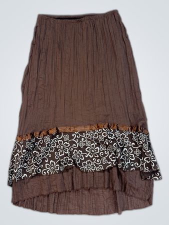 Jupe midi plissée marron non marquée avec ourlet floral
