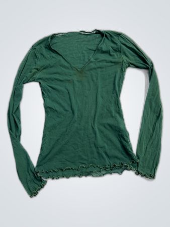 Green Long-Sleeve V-Neck Knit Top