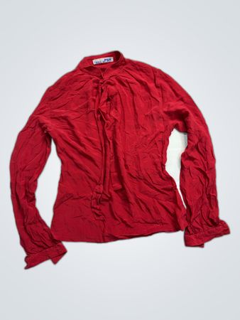 Thaik Red Long-Sleeve Ruffle Blouse