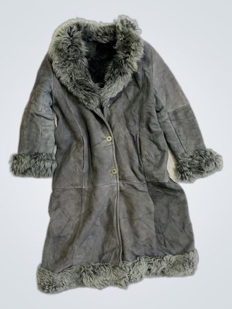 Gray Fur-Trimmed Suede Coat