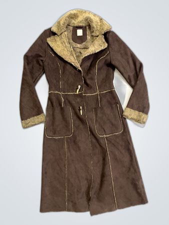 Camaieu Brown Fur Trimmed Suede Coat