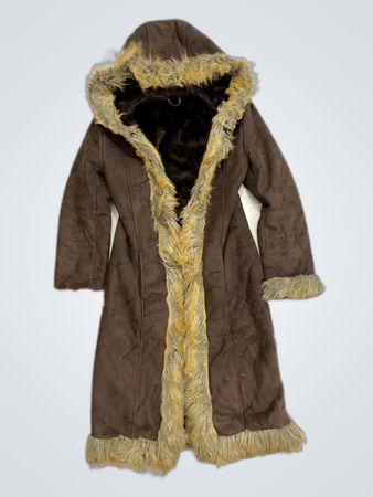 Brown Fur-Lined Hooded Coat