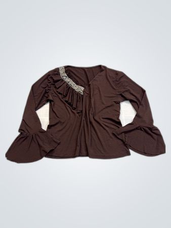 Brown Long-Sleeve Top with Ruffled Details