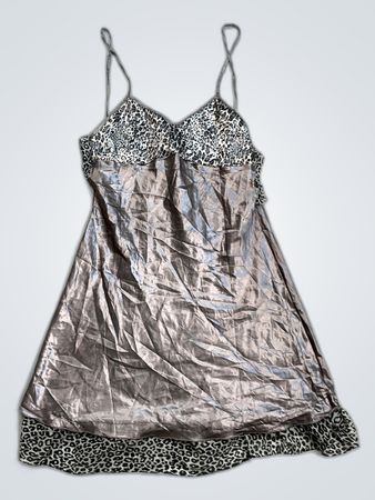 Silver Satin Leopard Print Mini Slip Dress
