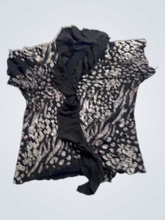 Black and Silver Leopard Print Ruffled Blouse