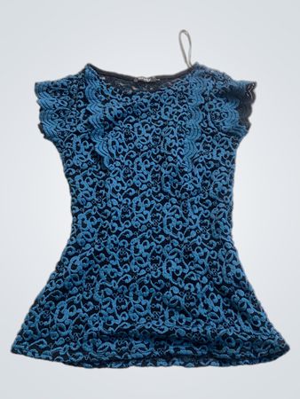 Orsay Teal Lace Short-Sleeve Top