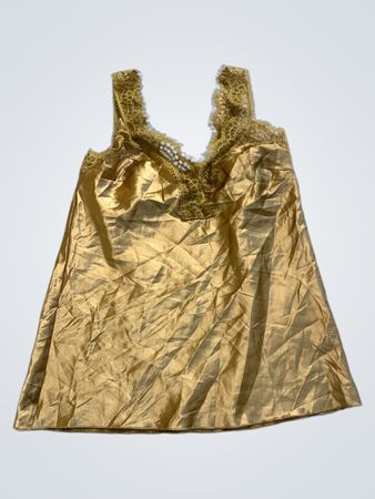 Gold Satin Chemise with Lace Trim