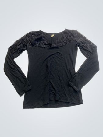 Tramonte Black Lace Trim Long Sleeve Top