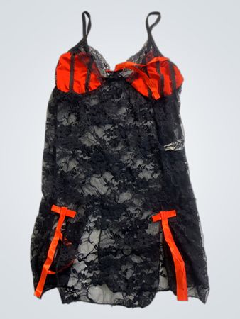 Black Lace Bodysuit with Red Accents