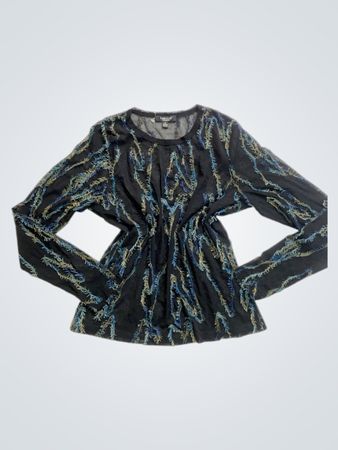 Long-Sleeve Top with Blue and Green Pattern