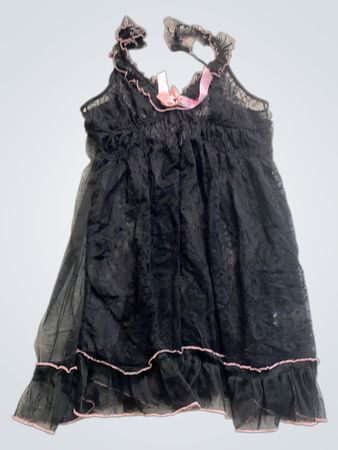 Black Lace Nightgown with Pink Trim