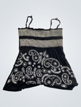 Black Romper with White Paisley Design