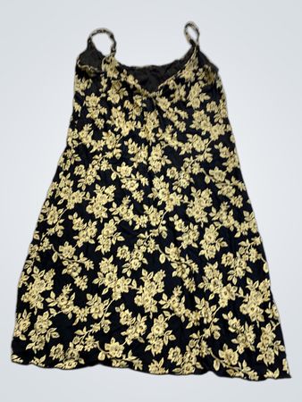 Unbranded Black Gold Floral Satin Slip Dress
