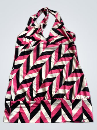 Pink Black and White Geometric Halter Dress
