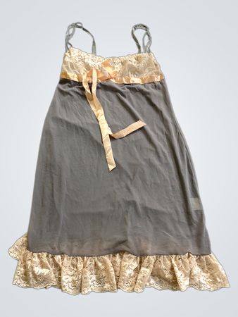 Gray and Beige Lace Trim Nightgown