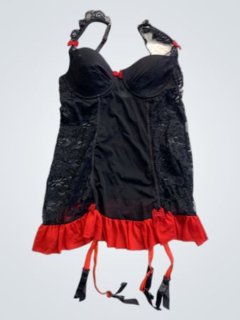 Black Lace Chemise with Red Ruffle
